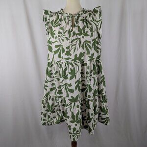 Time and Tru Flutter Sleeve Mini Dress Green White Tropical Leaf Print Womens XL